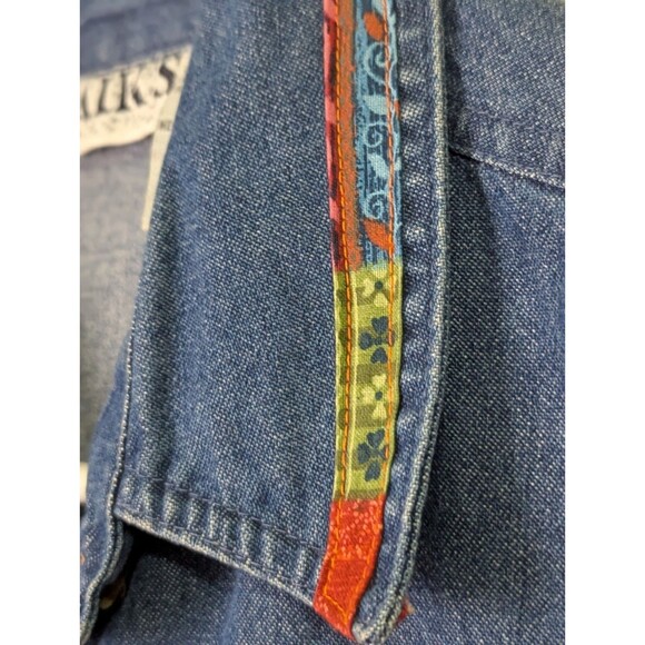 VTG Haiks Sleeveless Denim Shirt Womens Medium Embroidered Southwestern Wolf - Picture 5 of 7